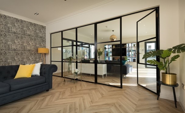 Black panelled internal doors inside a home