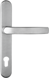 Solid stainless steel lever handle with long back plate (Style 253/270).