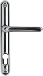 Chrome offset lever handle.